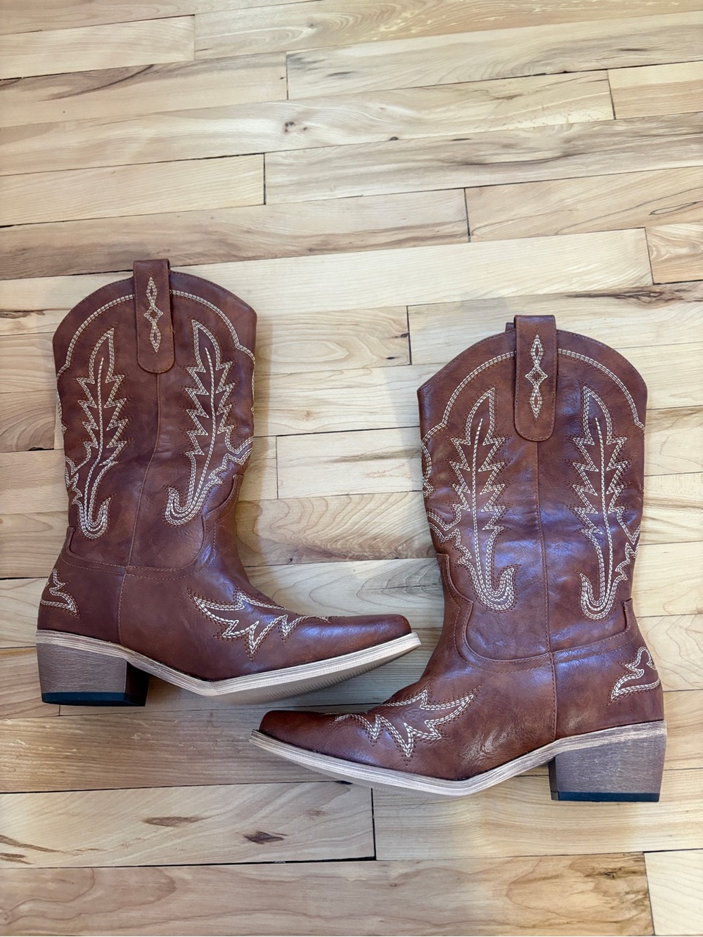 Amazon Brown Embroidered Western Heeled Cowboy Boots